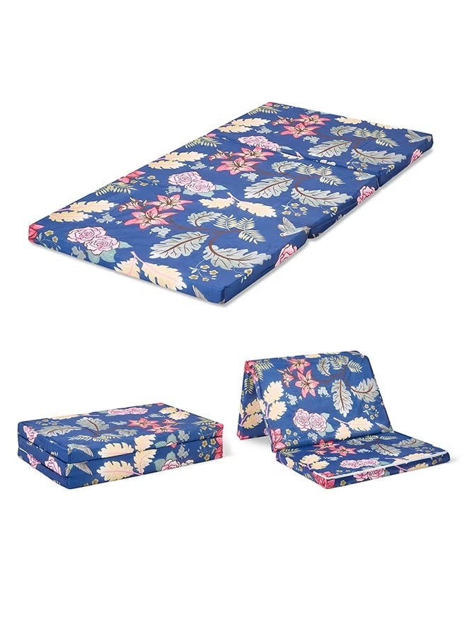 The Home Mart Tri-Fold Mattress - Folding Foam Mattress Soft Polythene Foam, Printed Cover - 90 x 180 x 6 cm, Density 13kg Soft (180L x 90W x 6H cm) - Image 1